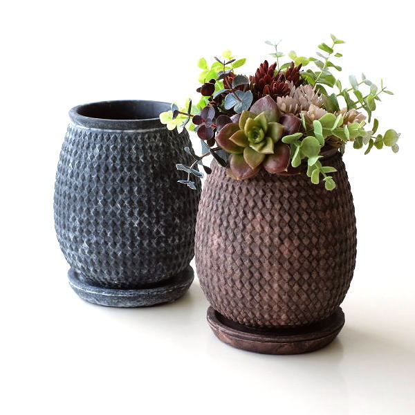 植木鉢 鉢 フラワースタンド 鉢カバー おしゃれ 花台 フラワーポット 受け皿付き 鉢植えポット レトロ アンティーク調 観葉植物 インテリア 受け皿付き鉢植えポット カーブ M 2カラー