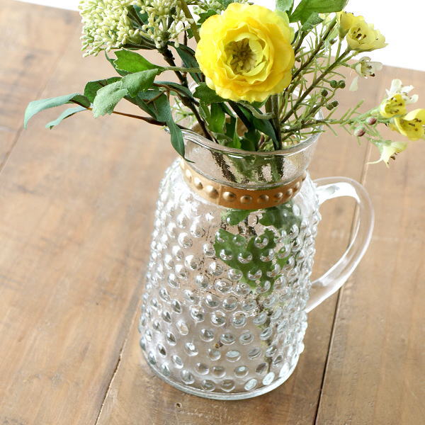 花瓶 ガラス フラワーベース ピッチャー おしゃれ 丸 筒型 円柱 ガラスベース 取っ手 持ち手 花器 シンプル ハンドメイド クリア 透明 北欧 モダン アンティークゴールド かわいい インテリア プレゼント ギフト ハンドル付きガラスベース シェイプ