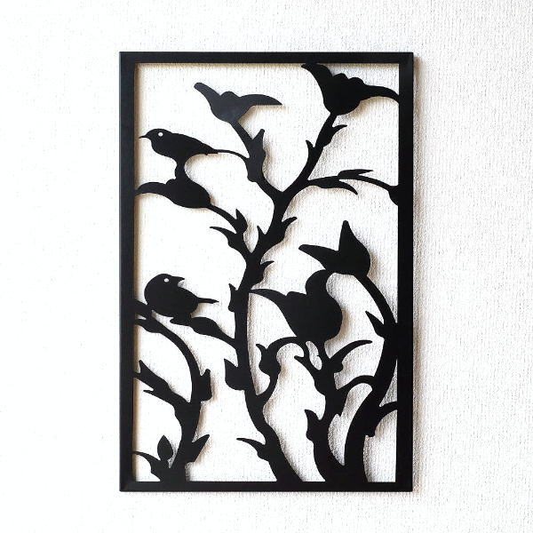 壁飾り アイアン おしゃれ 壁掛け インテリア 鳥 木 自然 アートパネル モダン モノトーン モノクロ 白黒 白い壁 飾る リビング 玄関 壁面 アートフレーム ウォールデコ 長方形 40×60cm アイアンの壁飾り バード＆ツリー