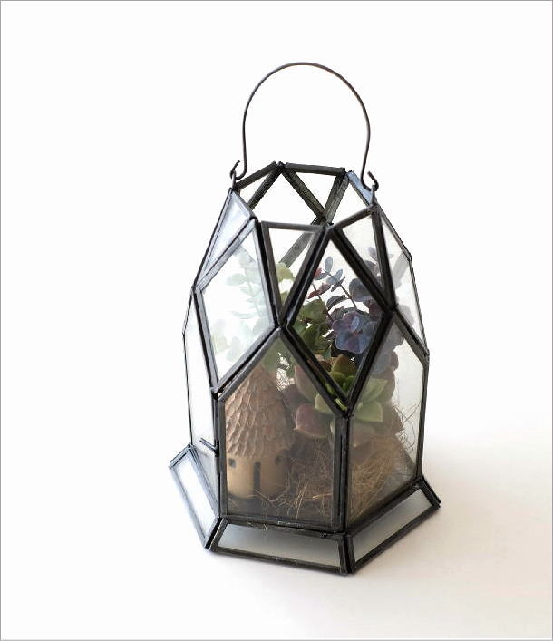 プラントスタンド ガラス アイアン プランツスタンド プラントボックス ガラスケース 観葉植物 花 エアープランツ ドライフラワー アンティーク モダン ヘキサゴン 六角形 ディスプレイケース ガラスのプラントホルダー [2]