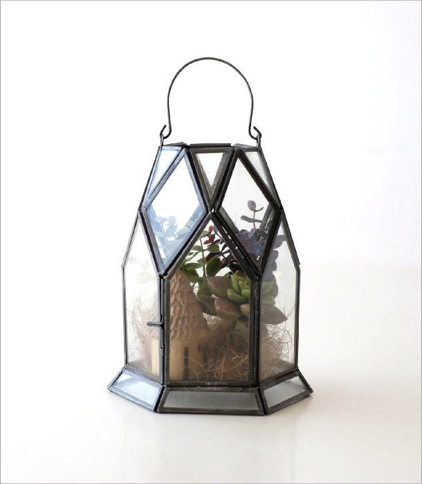 プラントスタンド ガラス アイアン プランツスタンド プラントボックス ガラスケース 観葉植物 花 エアープランツ ドライフラワー アンティーク モダン ヘキサゴン 六角形 ディスプレイケース ガラスのプラントホルダー [3]