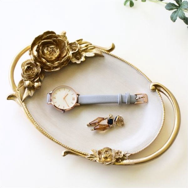 オーバルトレイ おしゃれ トレー トレイ かわいい 小物置き 小物入れ アクセサリートレイ エレガント アンティーク調 ディスプレイ ゴールド インテリア エレガントな小物トレイ ピオニー