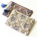 ポーチ 小物入れ おしゃれ マチなし かわいい デザイン 布張り ビーズ刺繍 フラット アラベスク 携帯 アクセサリーポーチ 化粧ポーチ 刺繍フラットポーチ アラベスク 2タイプ