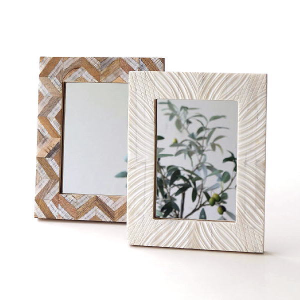 鏡 卓上 壁掛け ミラー おしゃれ アンティーク 天然ボーン 水牛の角 骨 玄関 トイレ コンパクト スタンドミラー ウォールミラー ナチュラル 横置き 横向き 対応 縦横 四角 長方形 19×24cm ボーンフレームミラー 2タイプ