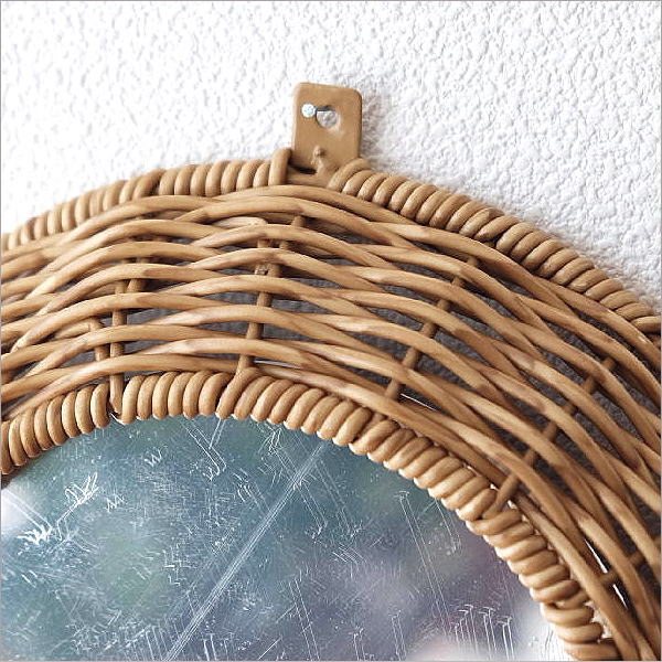 鏡 壁掛けミラー ラタン おしゃれ ラウンドミラー 丸い ナチュラル 壁掛け ウォールミラー シンプル かわいい 和風 洋風 デザイン インテリア フェイクラタンのフラワーミラー M [2]