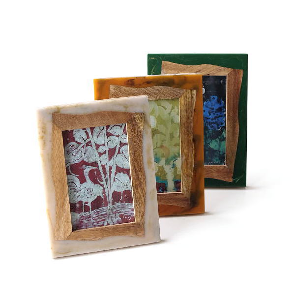 フォトフレーム 写真立て おしゃれ 卓上 壁掛け 木製 写真入れ フォトスタンド ウッド ガラス レジン アンティーク レトロ インテリア マンゴーウッドとレジンのフォトフレーム 3タイプ L