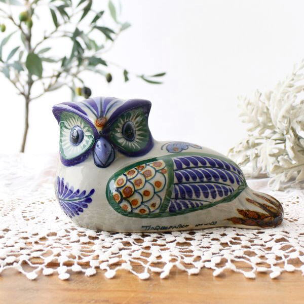 フクロウ ふくろう 置物 オブジェ 陶器 おしゃれ 手のひらサイズ 置き物 卓上 飾り かわいい パロマール陶器 梟 雑貨 フクロウの置物 贈り物 インテリア 陶器のパロマール フクロウのサムネイル