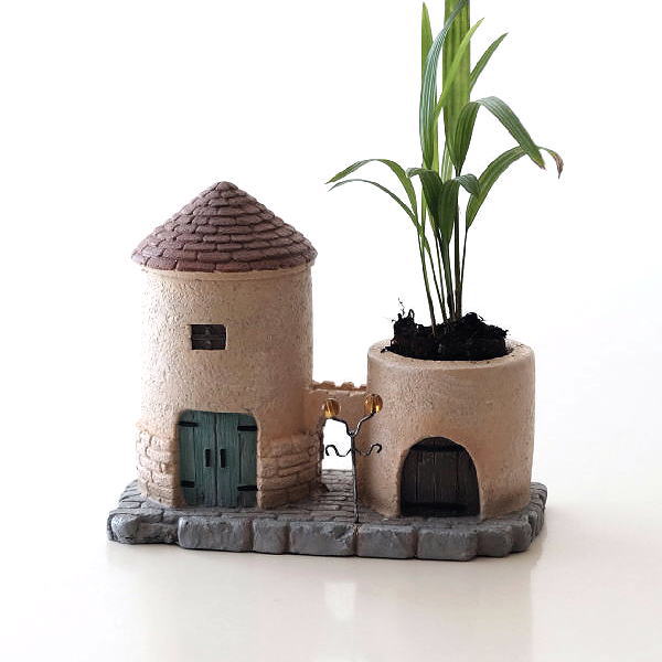 鉢 多肉植物 寄せ植え 植木鉢 セメント プランター 箱庭 ミニチュア ガーデン 家 おうち ハウス 屋外 玄関 室内 お庭 飾り おしゃれ ガーデニング カット苗 サボテン フェイクグリーン 観葉植物 置物 オブジェ 受け皿 入れ物 メルヘンハウスのミニプランツポット B