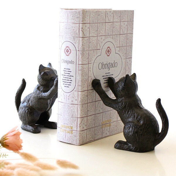 本立て ブックエンド おしゃれ 猫 ネコ ねこ ブックスタンド アンティーク風 卓上 猫雑貨 猫置物 CDス..