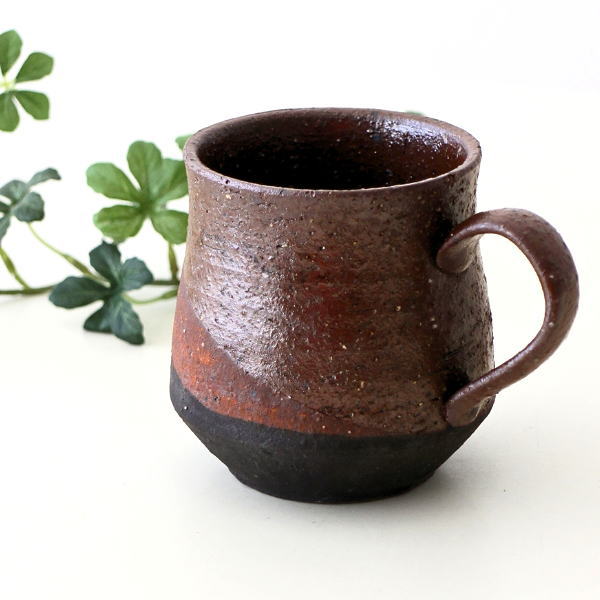 マグカップ 瀬戸焼 日本製 陶器 おしゃれ 掛け分け 素焼き 270ml コーヒーカップ コーヒーマグ 電子レンジ対応 食洗機対応 和食器 焼き物 どっしり くびれ 土もの 和モダン 来客用 普段使い ギフト プレゼント kohiki-Sou マグ ブラウン