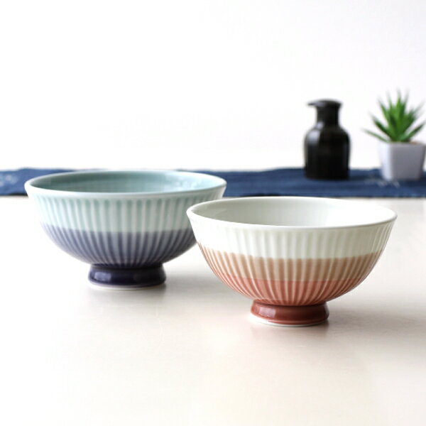 夫婦茶碗 波佐見焼 おしゃれ 磁器 ご飯茶碗 大小セット ペア ギフト プレゼント 電子レンジ 食洗機対応 軽い 日本製 和モダン 可愛い くすみカラー 焼き物 筋彫 軽量 夫婦茶碗