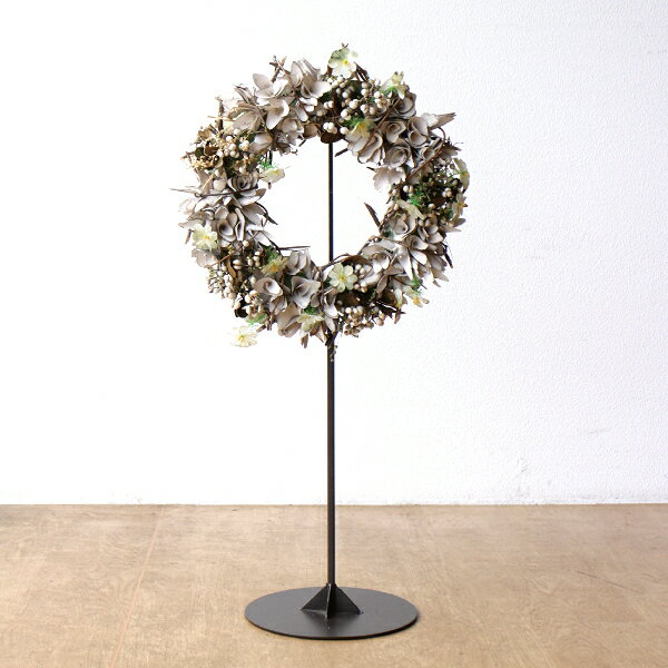 リーススタンド アイアン おしゃれ ハンギングスタンド ポール クリスマス 玄関 室内 卓上 ディスプレイ 高さ調節可能 黒 リースハンガー リースハンギング リースフック 吊り下げ ドライフラワー 造花 アイアンアジャスター付きリーススタンド