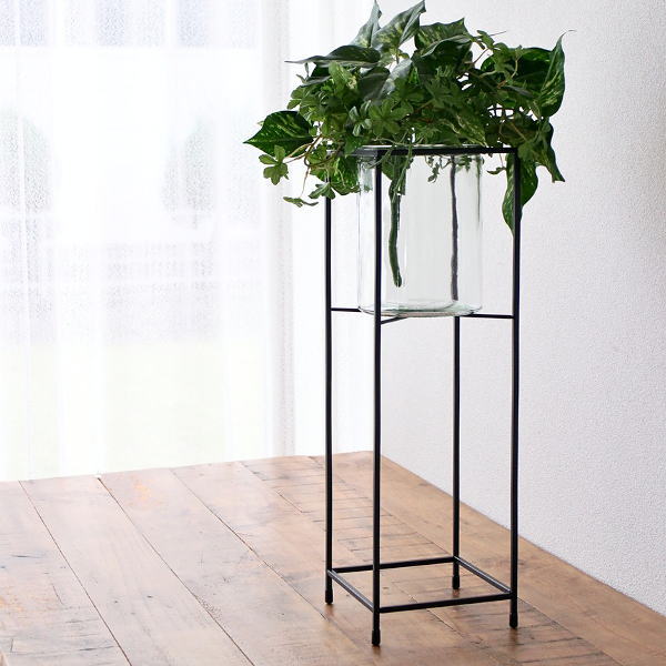 花瓶 ガラス シンプル おしゃれ モダン フラワーベース 枝物 広口 円柱 円筒 丸 四角 アイアン スタン..