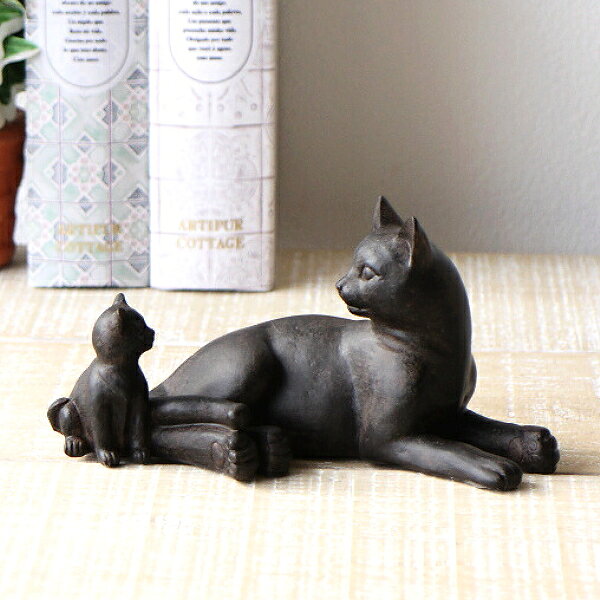 China Ornaments - 猫 置物 おしゃれ アンティーク 小さい 樹脂 ねこ ネコ オブジェ 置き物 可愛い かわいい レトロ 卓上 玄関 雑貨 小物 インテリア 親子猫の小さな置物