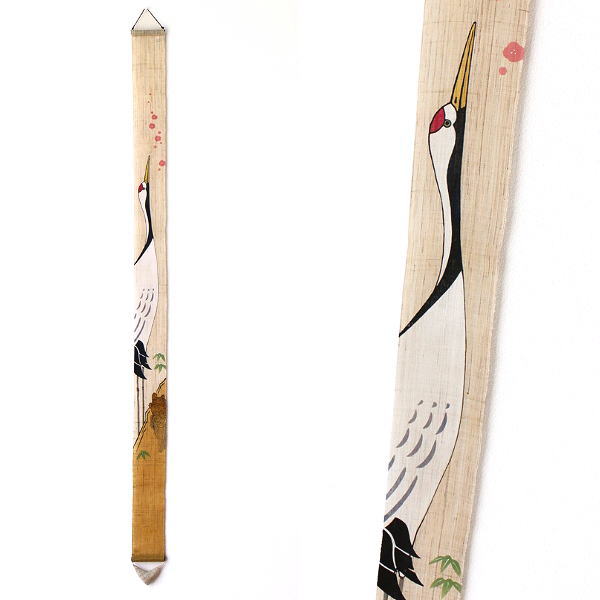 タペストリー 麻 おしゃれ 玄関 飾り 壁掛け 縁起物 和風 和モダン 和室 縦長 細タペストリー 鶴亀千万