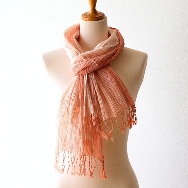 ショール ストール コットン 綿100％ グラデーション プリーツ 冷房対策 日よけ UV対策 薄手 軽量 首元 肩掛け おしゃれ 春夏 幅70cm 長さ170cm グラデーションショール コーラル