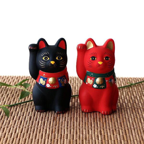 瀬戸焼 招き猫 ネイビー ブチ 5号 2個セット 箱無し 瀬戸焼 招き猫