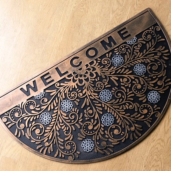 玄関マット 屋外 おしゃれ ラバーマット 薄型 外 室外 屋外用 カフェ アンティーク ヨーロピアン WELCOME ウェルカム シンプル モダン ドアマット ガーデンマット エントランスマット ラバー ラバー ゴム 半円 玄関マット プランツ