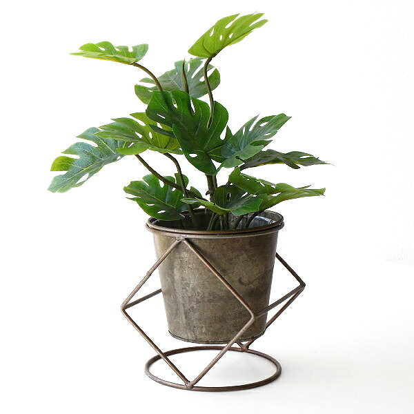 Rakuten - 鉢カバー プランター フラワーポット 植木鉢 インナーポット付き ブリキ 脚付き スタンド付き アンティーク レトロ 観葉植物 多肉植物 おしゃれ インテリア インダストリアルなブリキスタンド