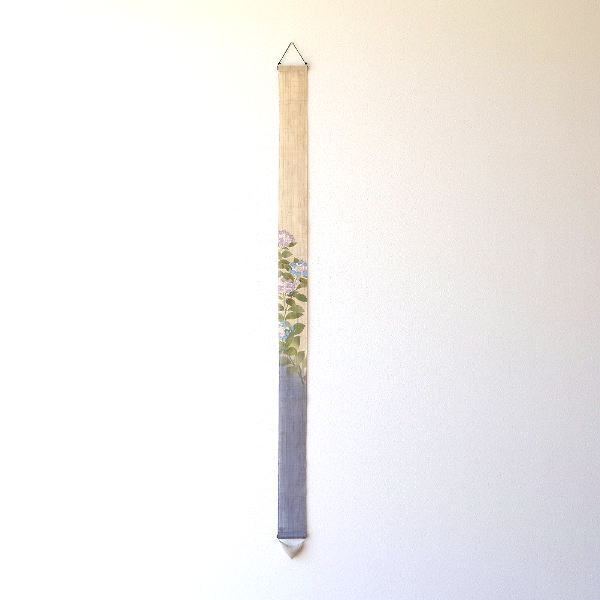 タペストリー おしゃれ 和風 和モダン 麻 縦長 細タペストリー 額紫陽花