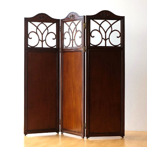 パーテーション スクリーン 衝立 アンティーク マホガニー材 無垢材 3連 折りたたみ おしゃれ リビング..