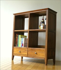 本棚書棚無垢材アジアン家具バリ家具オープンラックブックシェルフ飾り棚木製収納家具天然木子供部屋インテリア送料無料引き出しシンプルモダン収納棚整理棚ディスプレイラックチークフリーラックH100