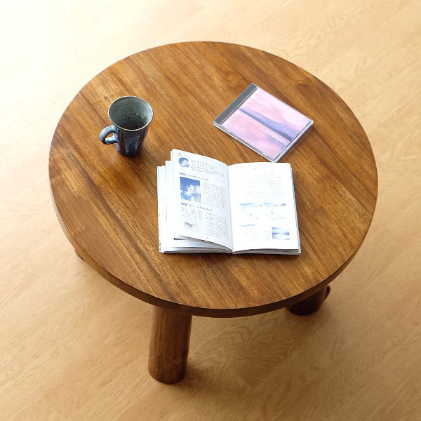 チーク無垢材 丸テーブル 木製 丸型 円形 ちゃぶ台 ローテーブル 座卓 リビングテーブル 天然木 サイドテーブル コー…