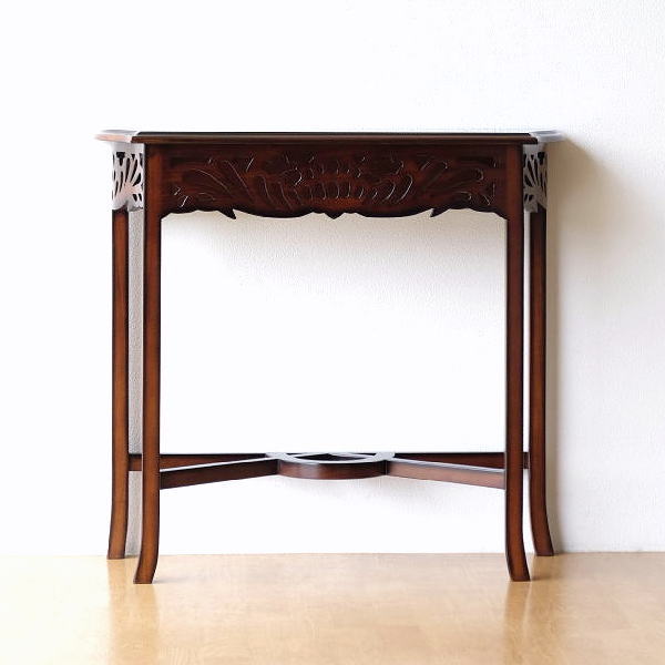 マホガニー無垢材コンソールテーブル 木製 花台 アンティーク風コンソールテーブル 天然木 クラシック家具 玄関花台 マホガニー家具 エレガント リビング インテ...
