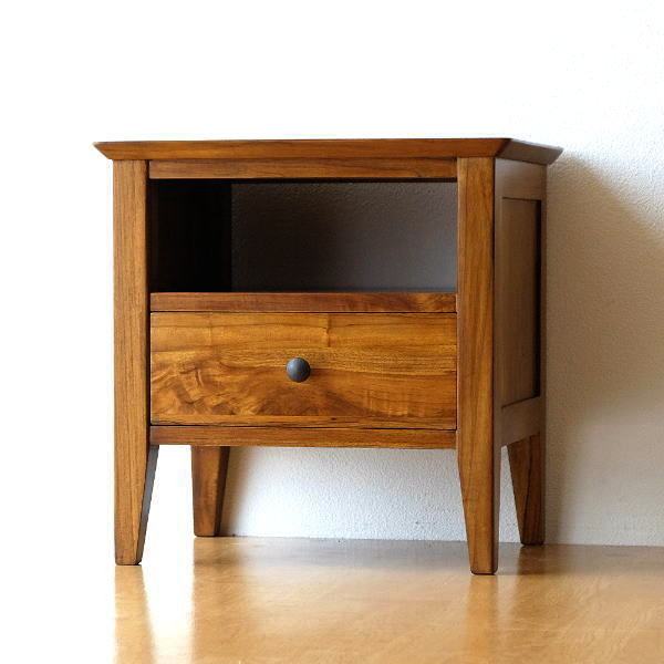 チーク無垢材 サイドテーブル 木製 
