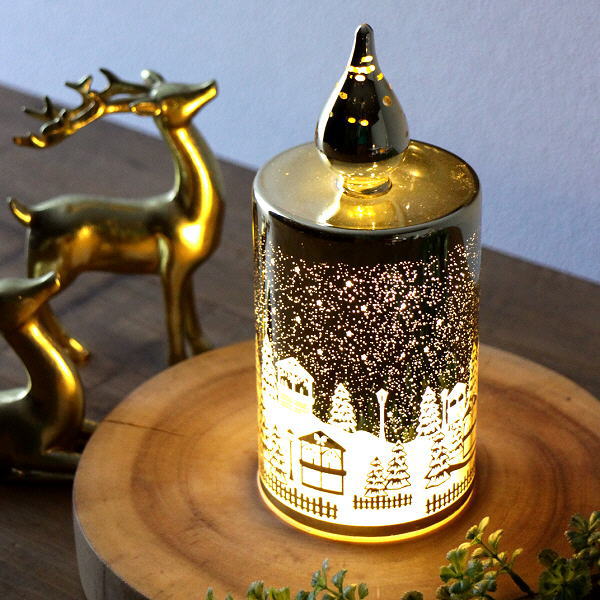 【11/15限定P3倍】 クリスマス Xmas キャンドルライト LEDライト おしゃれ キャンドルオブジェ 置物 オブジェ 卓上 飾り 電池式 かわいい インテリア LEDグラスタウンキャンドルのサムネイル