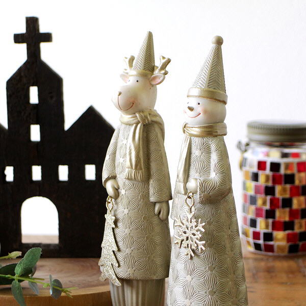 【11/10限定P3倍】 クリスマス Xmas 置物 おしゃれ ペア クリスマスオブジェ スノーマン ヘラジカ オブジェ 卓上 飾り ナチュラル 北欧 かわいい インテリア 大人可愛いクリスマスオブジェ・ペアのサムネイル