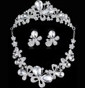 ウエディング ネックレス イヤリング セット フラワー ブライダル アクセサリー 花嫁 ネックレス ピアス キラキラ ジルコニア クリスタル 誕生日 クリスマス プレゼントLJ024