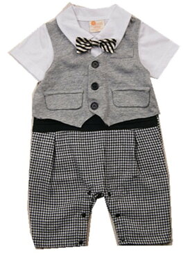 ベビー フォーマル 男の子 ロンパース 半袖 ブルー 蝶ネクタイ グレンチェック ベビー服 nn-33 すうじドリルおまけ付き