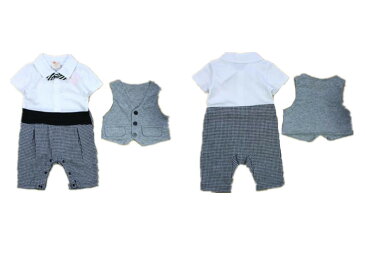 ベビー フォーマル 男の子 ロンパース 半袖 ブルー 蝶ネクタイ グレンチェック ベビー服 nn-33 すうじドリルおまけ付き