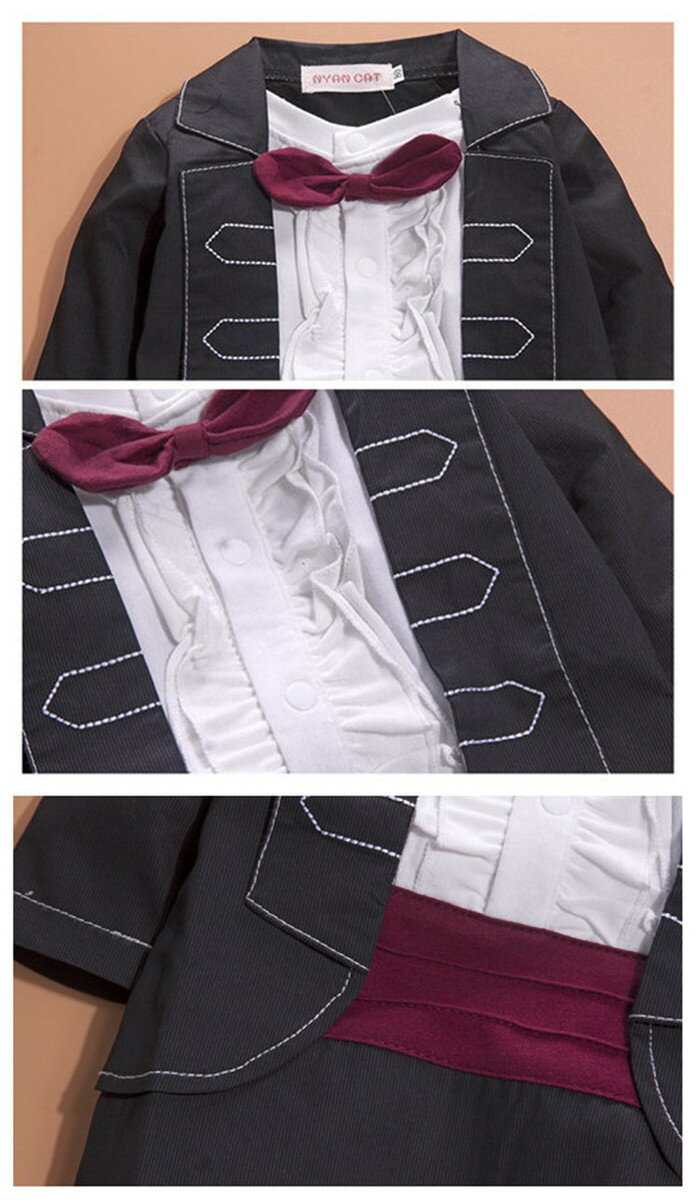 フォーマル長袖ロンパース ベビースーツ【送料無料 】男の子 80cm 90cm 95cm 新生児 幼児 ベスト シャツ ベビー服 結婚式 出産祝い プレゼント ギフト 七五三 撮影 誕生日 お宮参り 記念日 蝶ネクタイ 冬 キッズ お食い初め 13492　すうじドリルおまけ付き 3