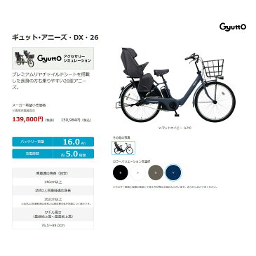 【関東/近畿は地方で送料異なる(注文後修正)】Gyutto Annys DX(ギュットアニーズデラックス)BE-ELAD632(26インチ)電動/3段変速2020/2021モデル パナソニック子供乗せ電動自転車【送料プランA】