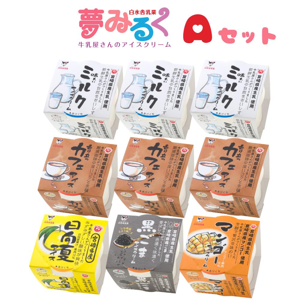 白水舎アイスギフトセットA（9個入り）　アイスクリーム　宮崎産生乳使用　ミルクアイスクリーム3個　カフェアイス3個　日向夏アイス1個　黒ごまアイス1個　マンゴーアイスクリーム1個