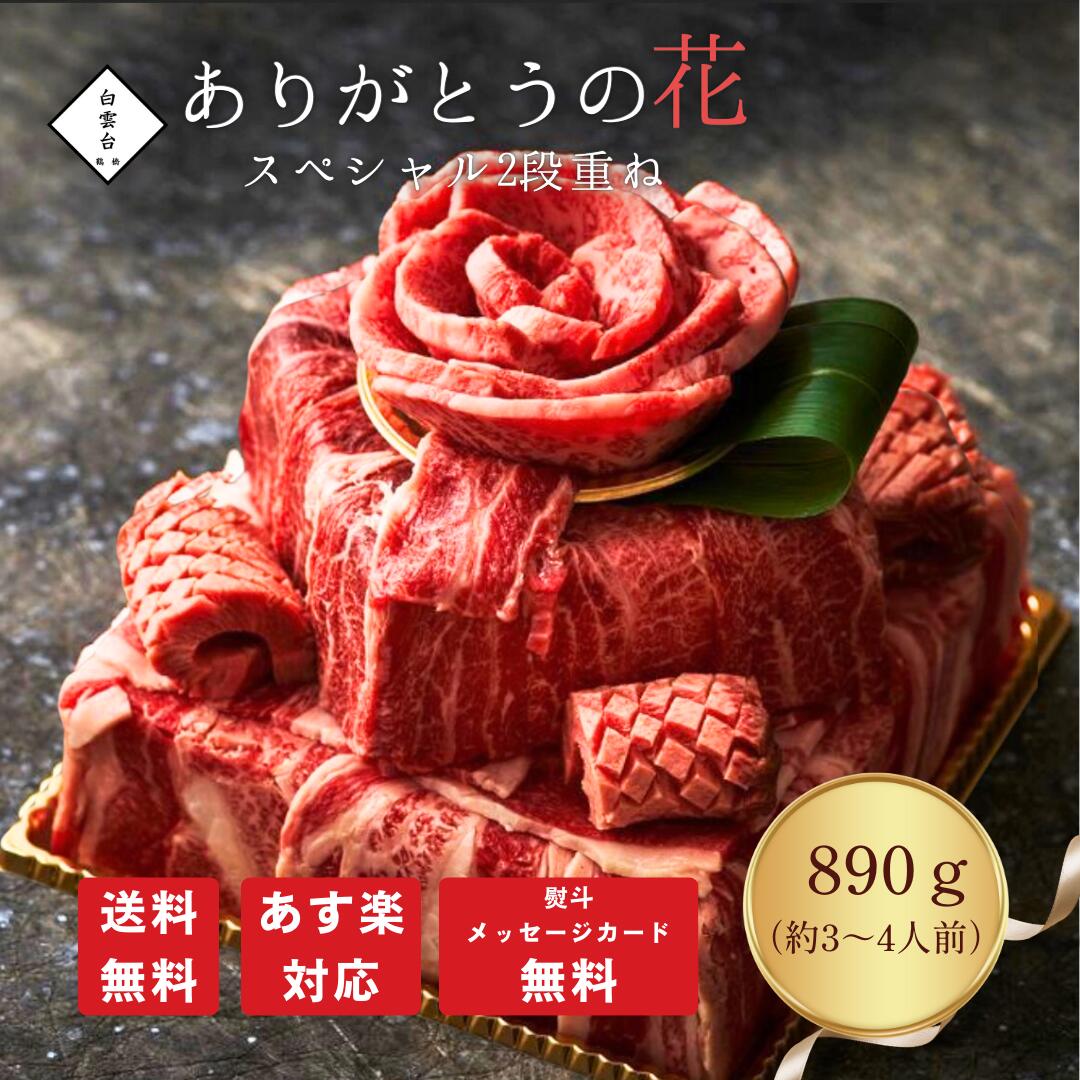 肉・セット 【楽天ランキング1位】 ありがとうの花 スペシャル2段重ね 890g タレ付き 父の日 焼肉 牛肉 ギフト 牛タン ステーキ 出産祝い 快気祝い お祝い グルメ 肉 誕生日 誕生日プレゼント 肉ケーキ 焼肉セット 大阪 鶴橋 焼肉白雲台