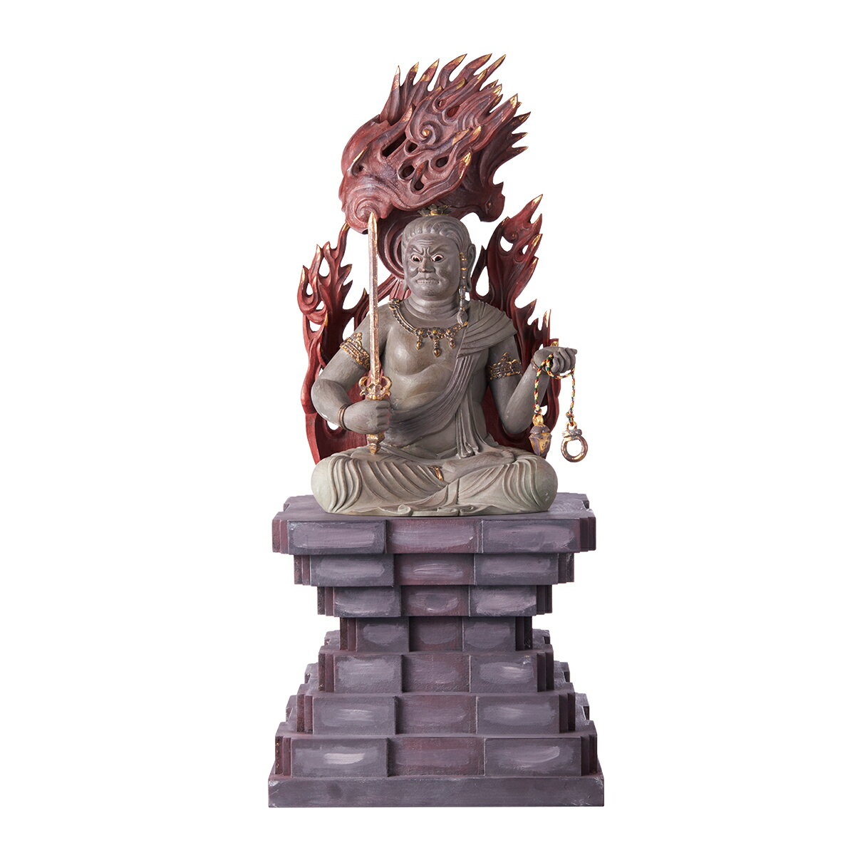 RIYAK リヤク BASIC ベーシック 巻光背古代色不動明王座像 LY-PKFDZ 木製仏像 ご利益 仏具 仏像 木製 木彫り 置物 置き物 縁起物 仏像フィギュア