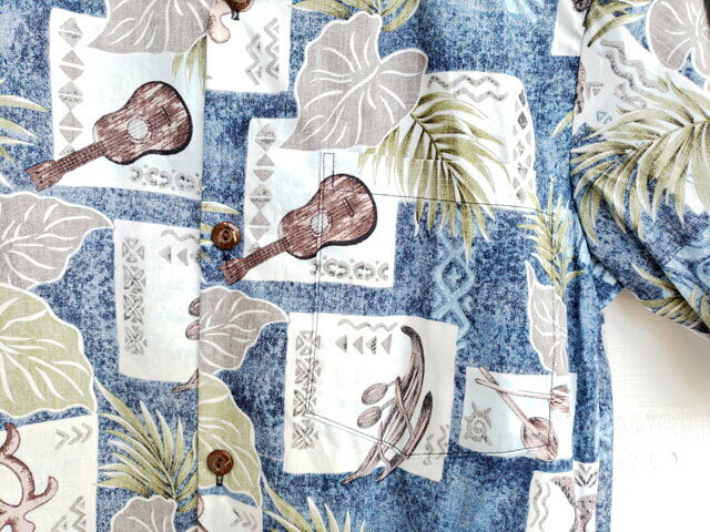 ハワイアン　メンズバックプリントコットンアロハシャツ 【 ウクレレホヌ 】