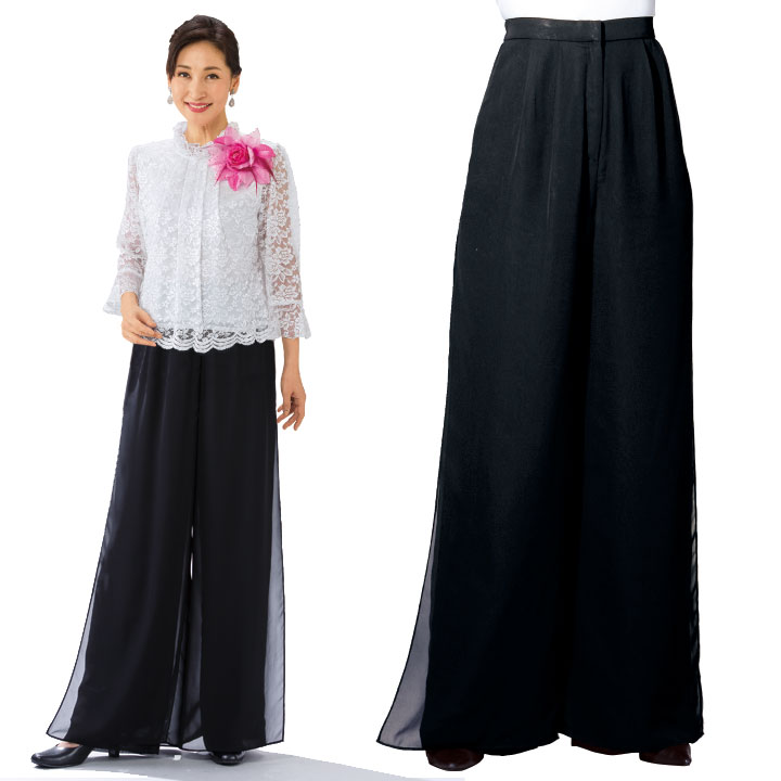 即納★ 2枚重ねフォーマルパンツ 黒 [TLP268-A-1103] コーラス衣装 ステージ衣装 フォーマル レディース 大人