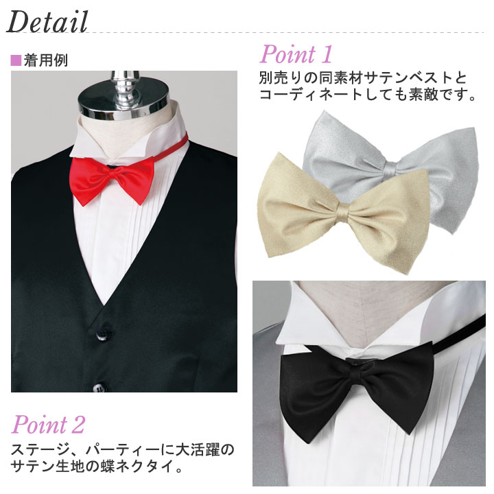 即納★ サテン蝶ネクタイ （男女兼用） [GD185-1-3049] 衣装 小物 サテン 蝶ネクタイ カラオケ 小物 ネクタイ カラオケ衣装 マジック ステージ 発表会 司会 パーティー 余興 イベント サテン 3