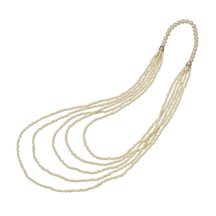 Coral Pink - 即納★ ガラスパール5連ネックレス [KS-GD064-3504] アクセサリー 発表会衣装 フラダンス コーラス ステージ ステージ衣装 合唱 イベント 白系 フラアクセ パール調 長め ネックレス