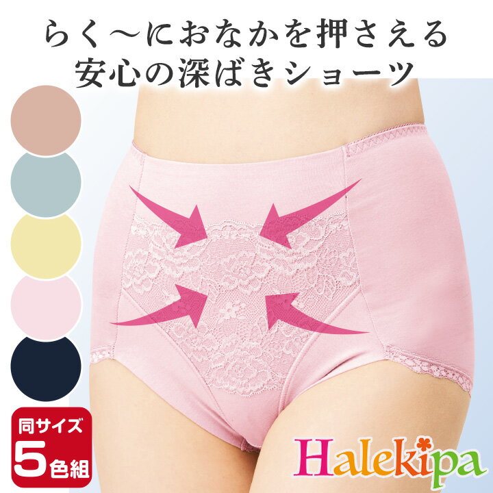 即納★ 【在庫限り】安心の深ばきショーツ 5色組 [961278-70366] レディース 深履き ショーツ セット 綿 レース パンツ 補正 下着 インナー 温活 冷え対策 綿パン 綿パンツ コットン お尻 すっぽり 包み込む 安心 快適(4.0)