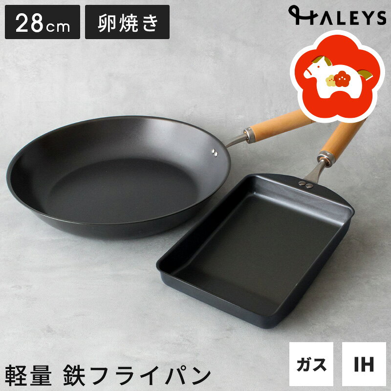 【クーポンで40％OFF！12/31まで 】鉄フライパン 2点セット 燕三条製 鉄フライパンセット 28cm 鉄製 卵焼きフライパン 日本製 軽量 IH対応 直火 ガス火 IH 鉄 フライパン 軽い 木柄 キャンプ アウトドア ギフト オリジナルガイドブック