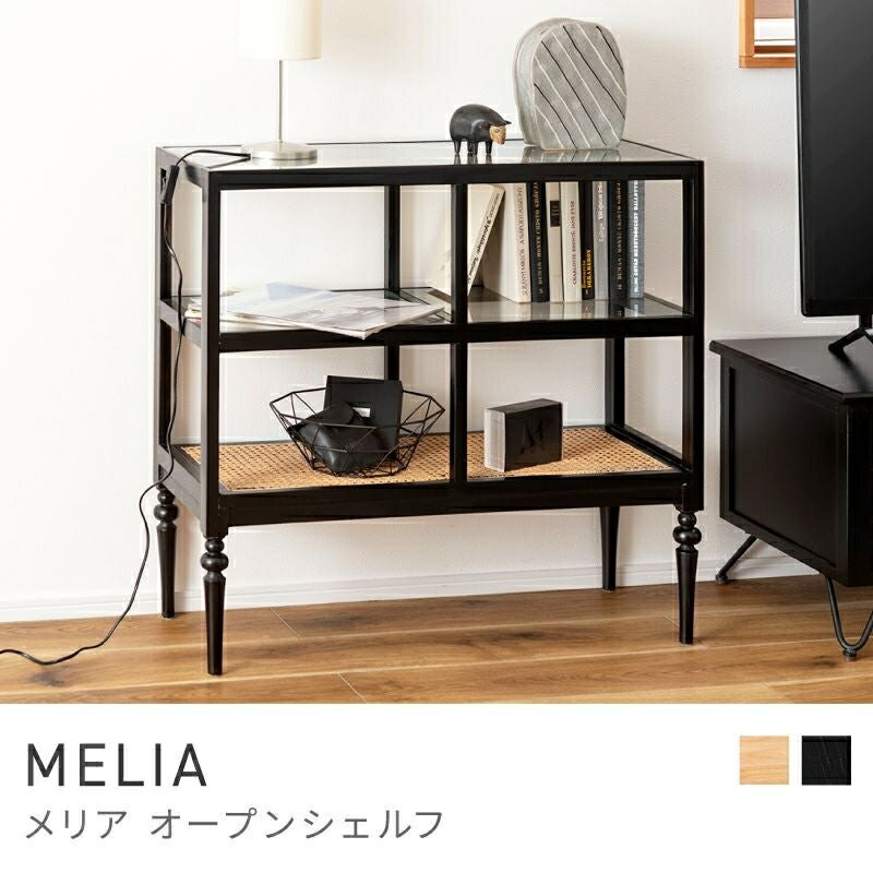 Rakuten - 天然木と天然ラタンを使用 オープンラック 3段 シェルフ 収納 棚 ナイトテーブル サイドテーブル｜MELIA