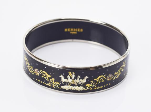 【中古】【美品】HERMES エルメス エマイユGM 星×白馬 シルバー バングル