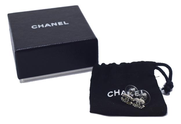 【中古】【美品】CHANEL シャネル ココマーク ラインストーン ピアス シルバー A14V