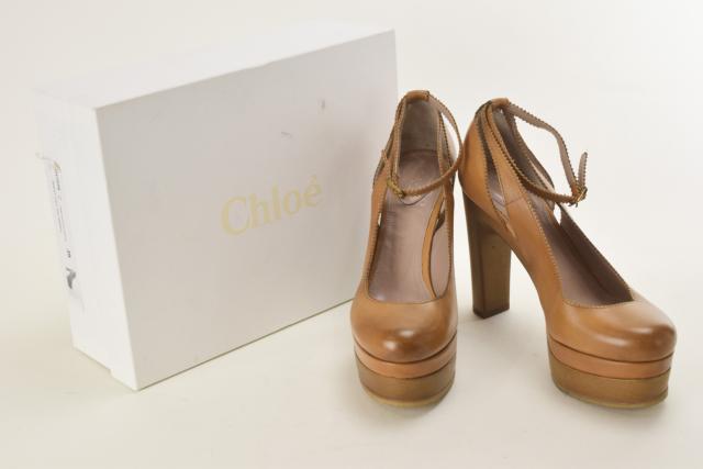 【中古】【美品】Chloe クロエ 美品 ミュール ウッド レザー キャメル系 サンダル