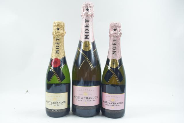 【未開栓】モエ エ シャンドン MOET＆CHANDON ロゼ 750ml/白・ロゼ ハーフボトル 375ml 2本 計3本セット 【中古】